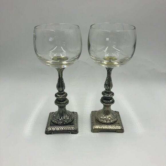 Vintage Set of 2 Metal and Glass Votive Candle Holders Stands Pewter Silver - Picture 3 of 13